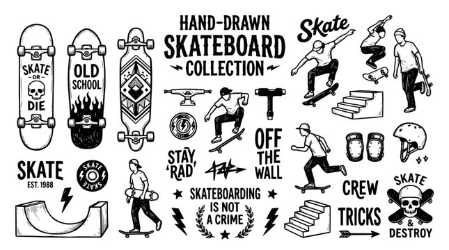 Handdrawn skateboard collection