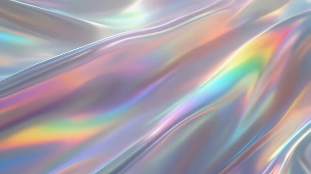 Soft pastel iridescent silk fabric texture with flowing smooth waves and vibrant rainbow colors