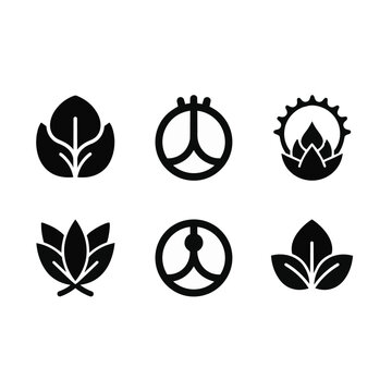 Eco friendly and peace signs with leaves and gears.