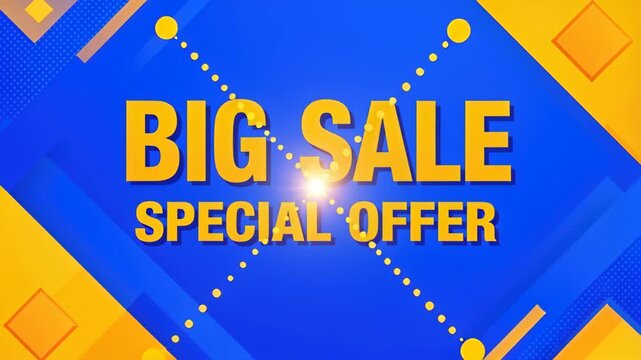 Big Sale Special Offer: Bold yellow text declares BIG SALE SPECIAL OFFER against a vibrant blue background, accented with geometric yellow shapes and a soft glow.