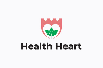 Obraz premium Health heart logo concept with fortress, heart and leaf shape element