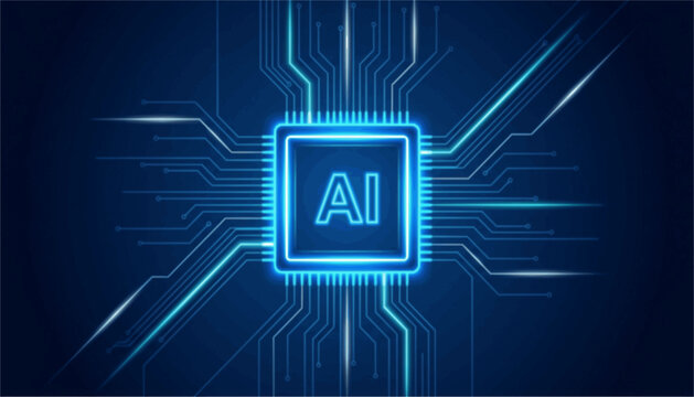 Artificial intelligence microchip technology graphic concept with microchip