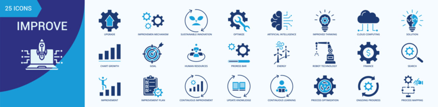Improve Icon Set Illustration vector Flat Blue Style