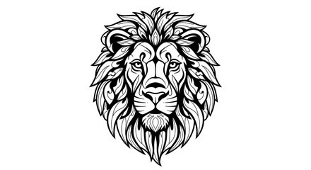 Fototapeta premium Majestic Detailed Lion Head Illustration in Black and White, Stylized Wildlife Graphic Design Element