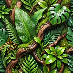 High quality seamless pattern featuring lush green tropical jungle leaves for modern architectural and textile design © itsuki matsuda