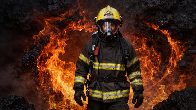 firefighter with fire background