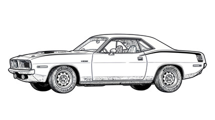 Fototapeta premium Vintage Muscle Car Illustration - Classic Sports Coupe Drawing