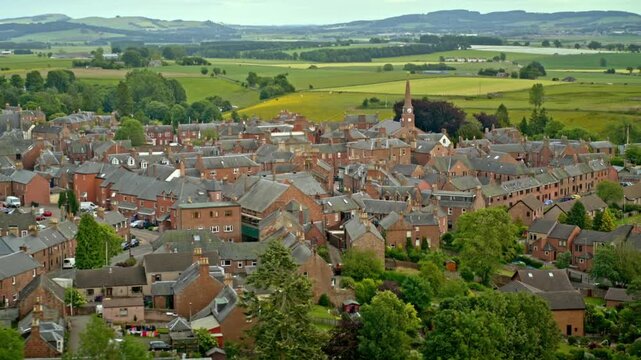 Beautiful panoramic high angle shot of the historic town of Newburgh and the Tay estuary in Scotland