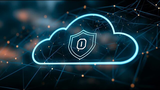 abstract cloud social media innovative cyber security network, using interconnected nodes to represent business partnerships on the Smart digital Innovation city with connection network reciprocity ov