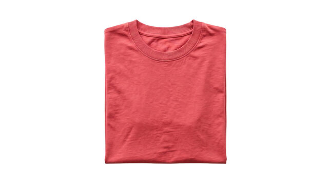 Blank bright red folded t-shirt mockup top view on isolated background