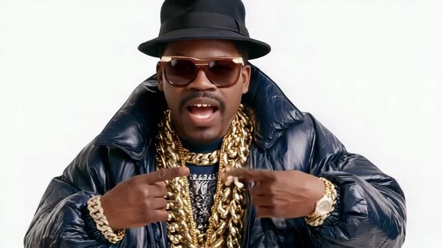 Rapper rapping wearing gold chains