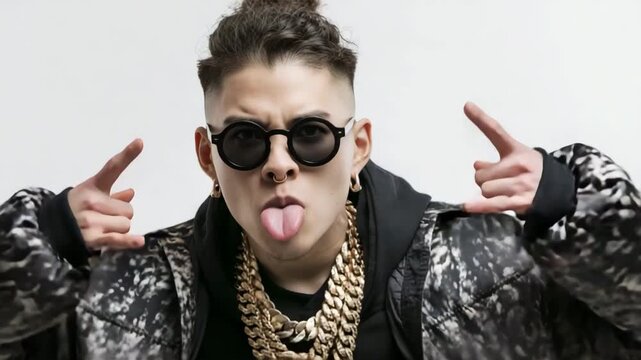 Rapper rapping wearing gold chains