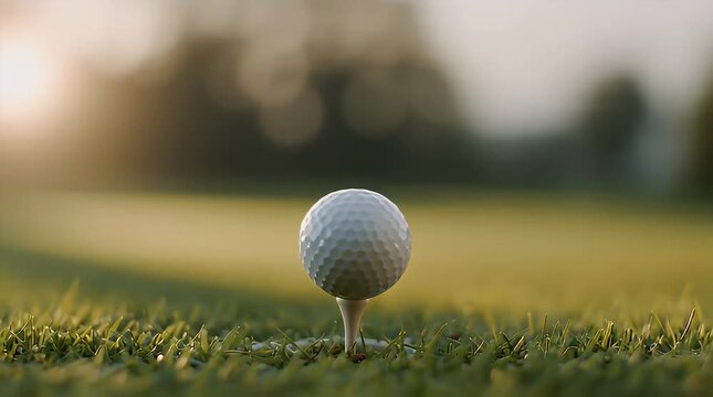 Close up of hand placing golf ball on tee during golden hour