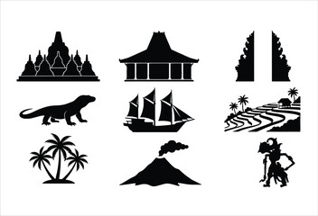Indonesian Silhouette Collection Temples Buildings Wildlife And Landscapes © AMENA KHATUN