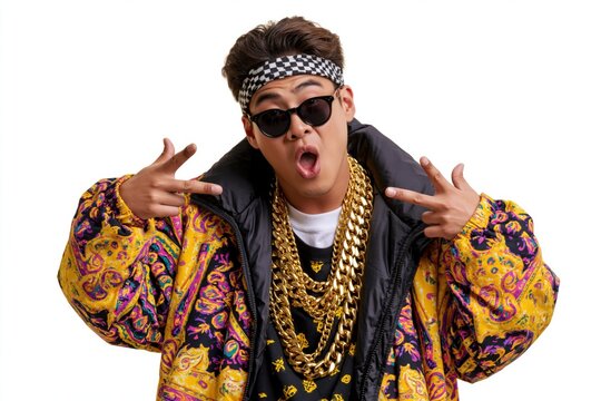 Rapper rapping wearing gold chains
