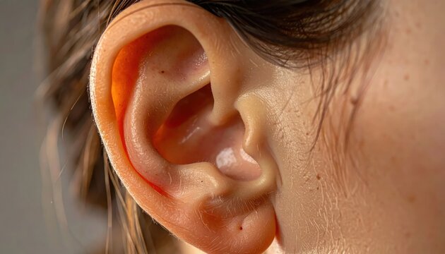 Close-up of a human ear, highlighting its intricate details and skin texture