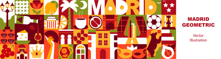 Obraz premium Madrid Seamless Pattern and Banner. Creative Mosaic Illustration, Typography Design