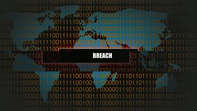 Map overlay with binary code and a red breach alert button Generate title without using the word "Title:" before it