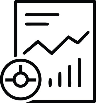 Hand drawn report with growth chart and target icon on clipboard Keywords: report, document