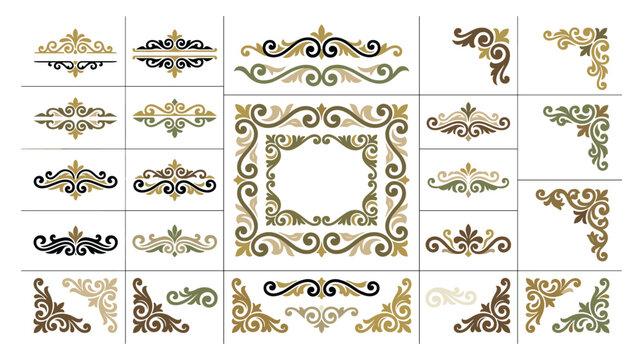 Vintage decorative border elements and floral ornaments set for elegant invitation designs.