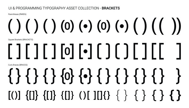 UI programming typography asset collection brackets and parentheses symbols.