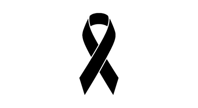 Minimal black silhouette icon, simple flat vector, bold black shape, no, no shading black awareness ribbon on a, flat icon style