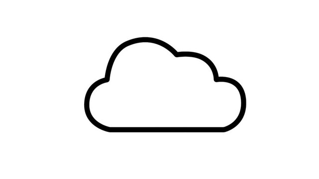 Secure cloud storage animation. Cloud icon with a blue circle and padlock appearing, representing digital data protection, server safety, and cybersecurity.