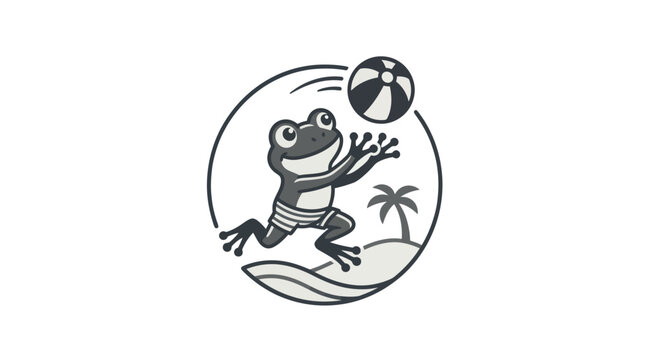 Frog Playing Beach Ball Outdoors.