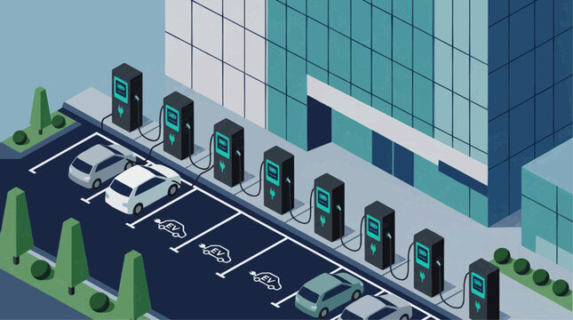Black Friday shopping concept with a long line of empty shopping carts in a stylized isometric store environment black friday