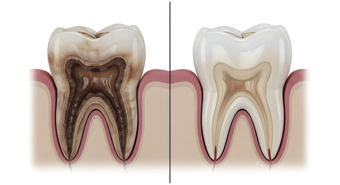 Before and After Tooth Filling Treatment Showing Successful Restoration of Decayed Tooth Structure