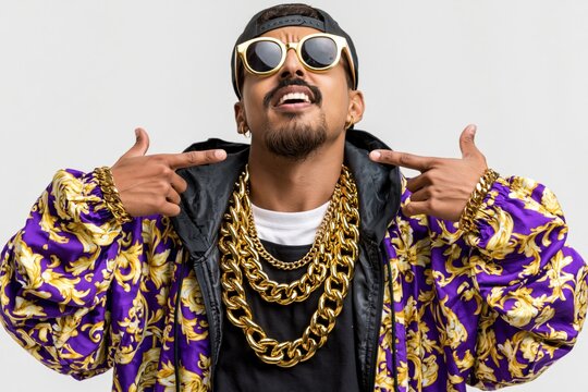 Rapper rapping wearing gold chains