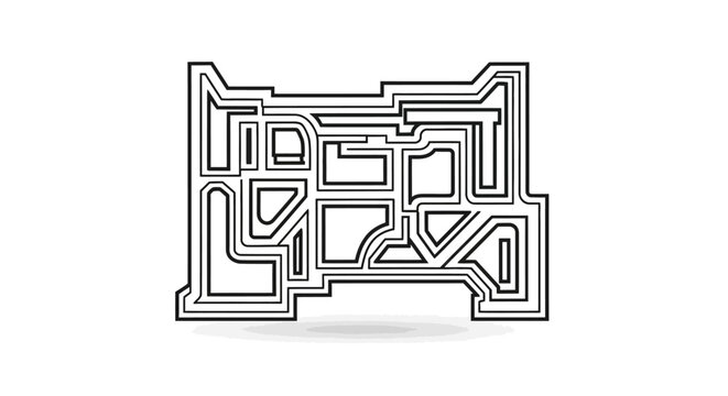 Black and white illustration of a complex maze on a white background