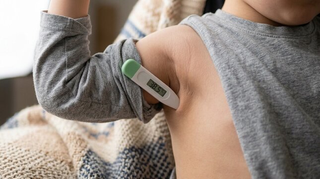 Child Fever Thermometer Under Arm Close-Up