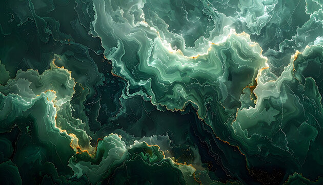 dark emerald green fluid marble texture with shimmering gold glitter particles, flowing liquid waves, luxury abstract background pattern