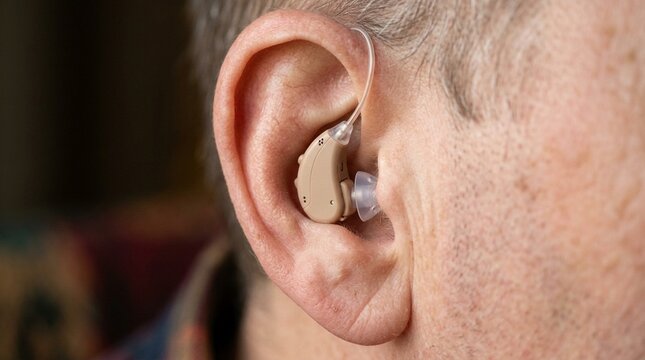 Hearing Aid Device in Ear Close-Up