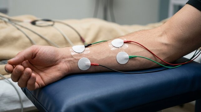 Nerve Conduction Study Electrode Patches on Arm