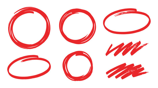 Red Hand Drawn Circles and Scribbles - Highlight, Emphasize, Mark Important Points