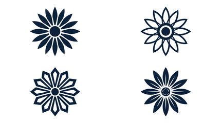 Obraz premium Set of 4 Dark Blue Geometric Floral Ornaments on White Background