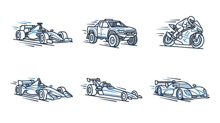 Naklejka premium Speeding Vehicles Collection: Formula 1, Motorcycle, Truck, Sports Car