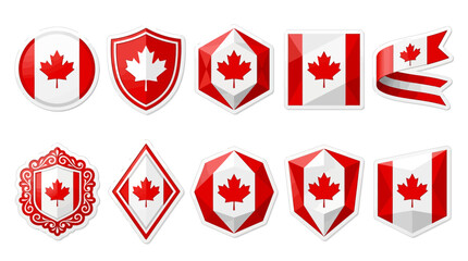 Fototapeta premium Canadian flags and maple leaf symbols.