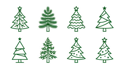 Obraz premium Collection of stylized green Christmas tree icons on white background