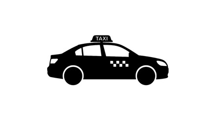 Naklejka premium Minimal black silhouette icon, simple flat vector, bold black shape, no, no shading black silhouette of a taxi car on a, flat icon style