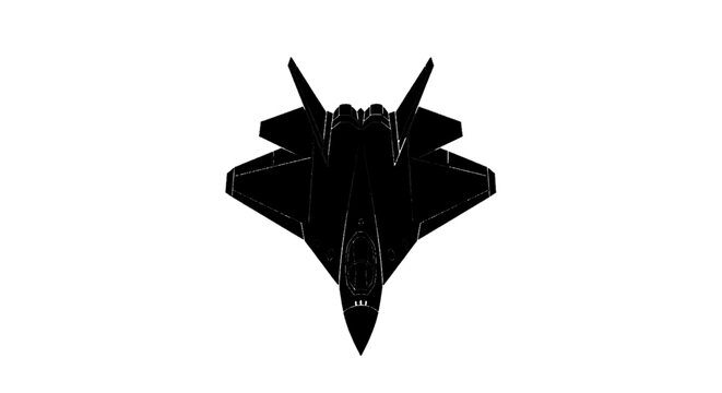 Minimal black silhouette icon, simple flat vector, bold black shape, no, no shading silhouette of a modern stealth fighter jet aircraft on a, flat icon style