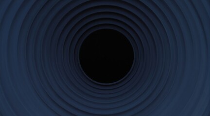 Fototapeta premium Concentric blue circles recede into dark void. Abstract 3d tunnel pattern gives impression of movement, depth, and digital tech. Use for backgrounds.