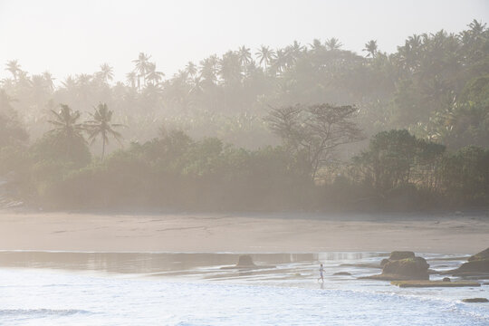 Tropical coastline at sunset near Gajah Mina Beach Resort, Balian Beach, Bali, Indonesia