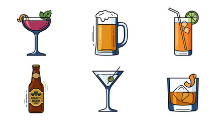 Cocktail and Beer Icons: Refreshing Drinks Collection © Erlin