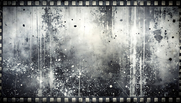 Vintage distressed old film strip frame, texture overlay with scratches, light leaks, film grain and dust for retro effects