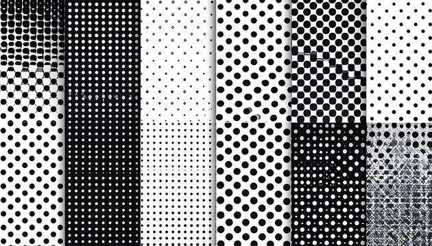 Assortment of monochrome dot patterns for abstract design. Variety of sizes & densities