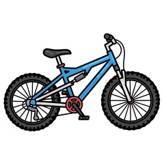 Fototapeta premium Blue mountain bike with red wheels on white background.