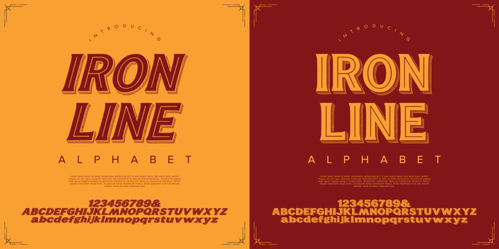 Iron Line font alphabet set with bold retro slab serif characters and numeric typography